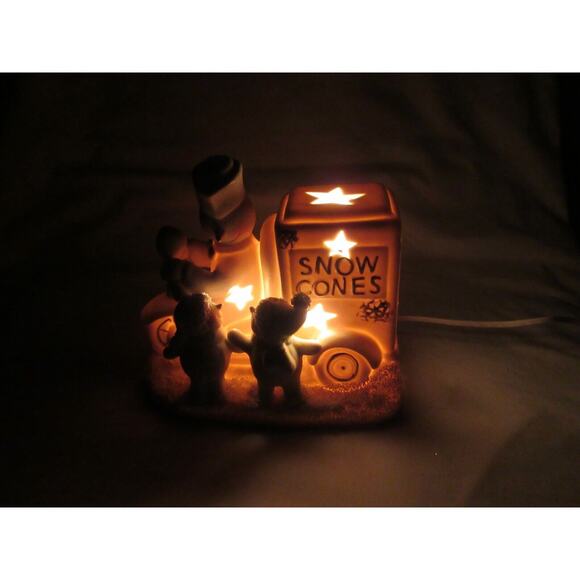 Porcelain Snowman w/ Snow Cone Cart Accent Light White By JCP Home 1996 Vintage - Picture 7 of 13